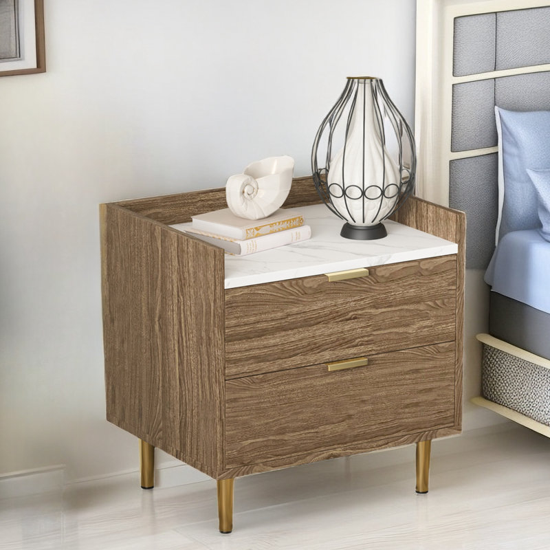 Lindsi Nightstand with Marble Top and Two Drawers